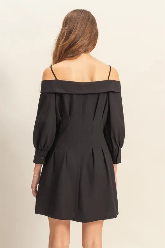 HYFVE Button Down Spaghetti Strap Mini Dress with Pockets in Black - Nikki &amp; Co. Boutique