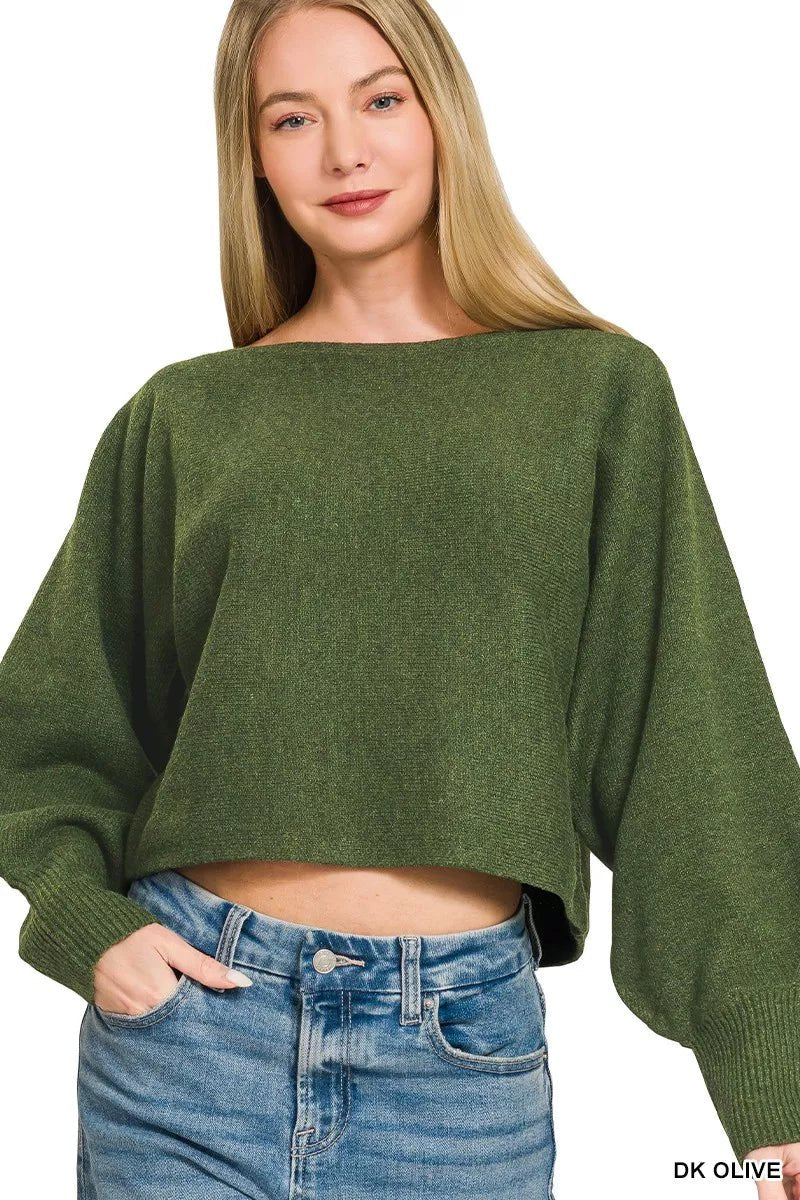 Zenana Boat Neck Balloon Sleeve Sweater - Nikki &amp; Co. Boutique
