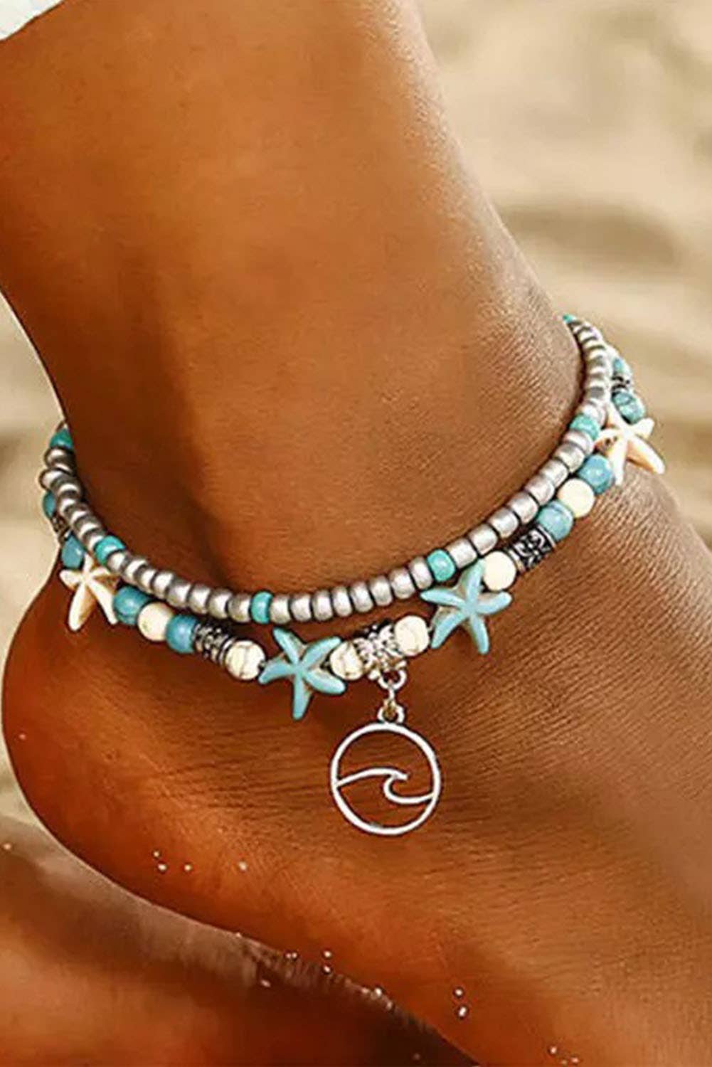 Beach Double Anklet — Sky Blue (NP) - Nikki &amp; Co. Boutique