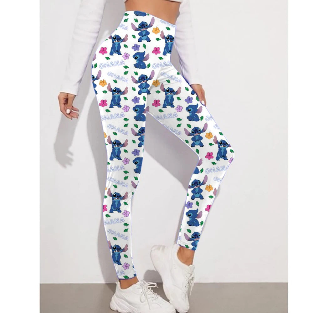 Disney Stitch Printed Tights Women's High Waist Sexy Push Up Hip Yoga Pants Gym Fitness Tights Abdominal Control Exercise Runnin