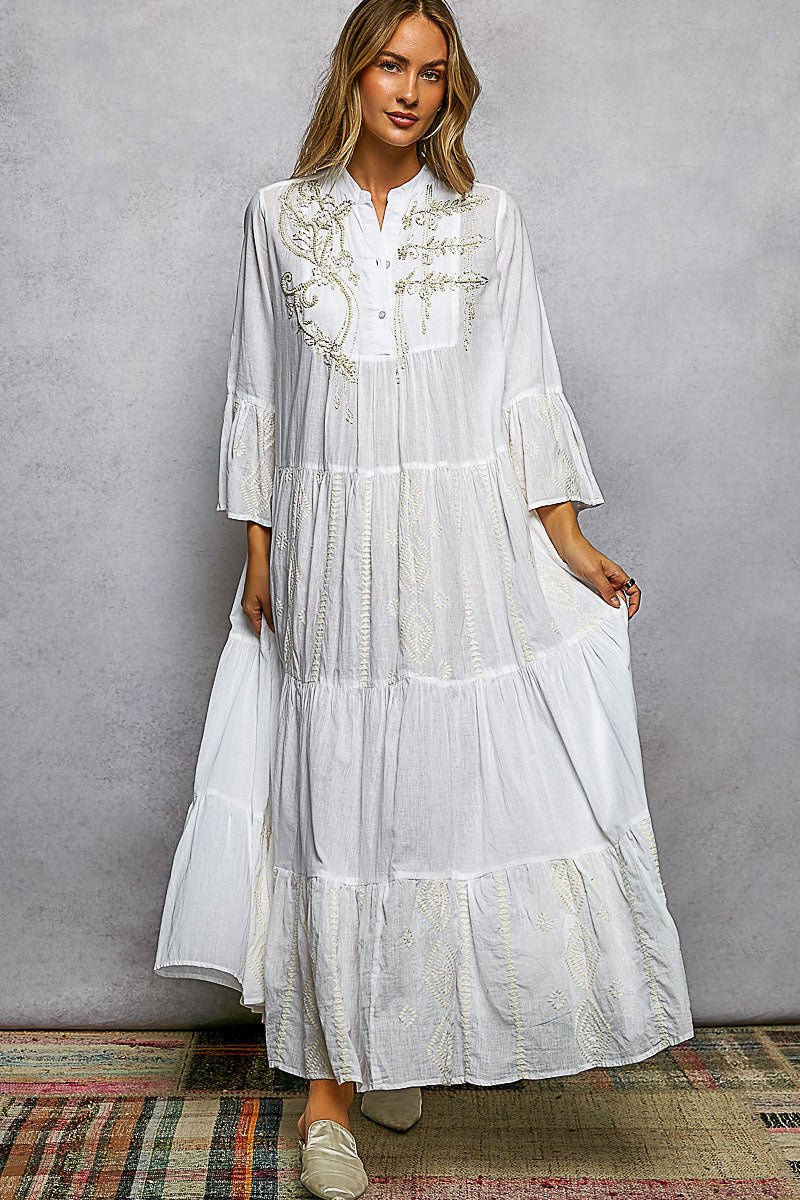POL Embroidered Floral Tiered Maxi Dress in Ivory - Nikki &amp; Co. Boutique