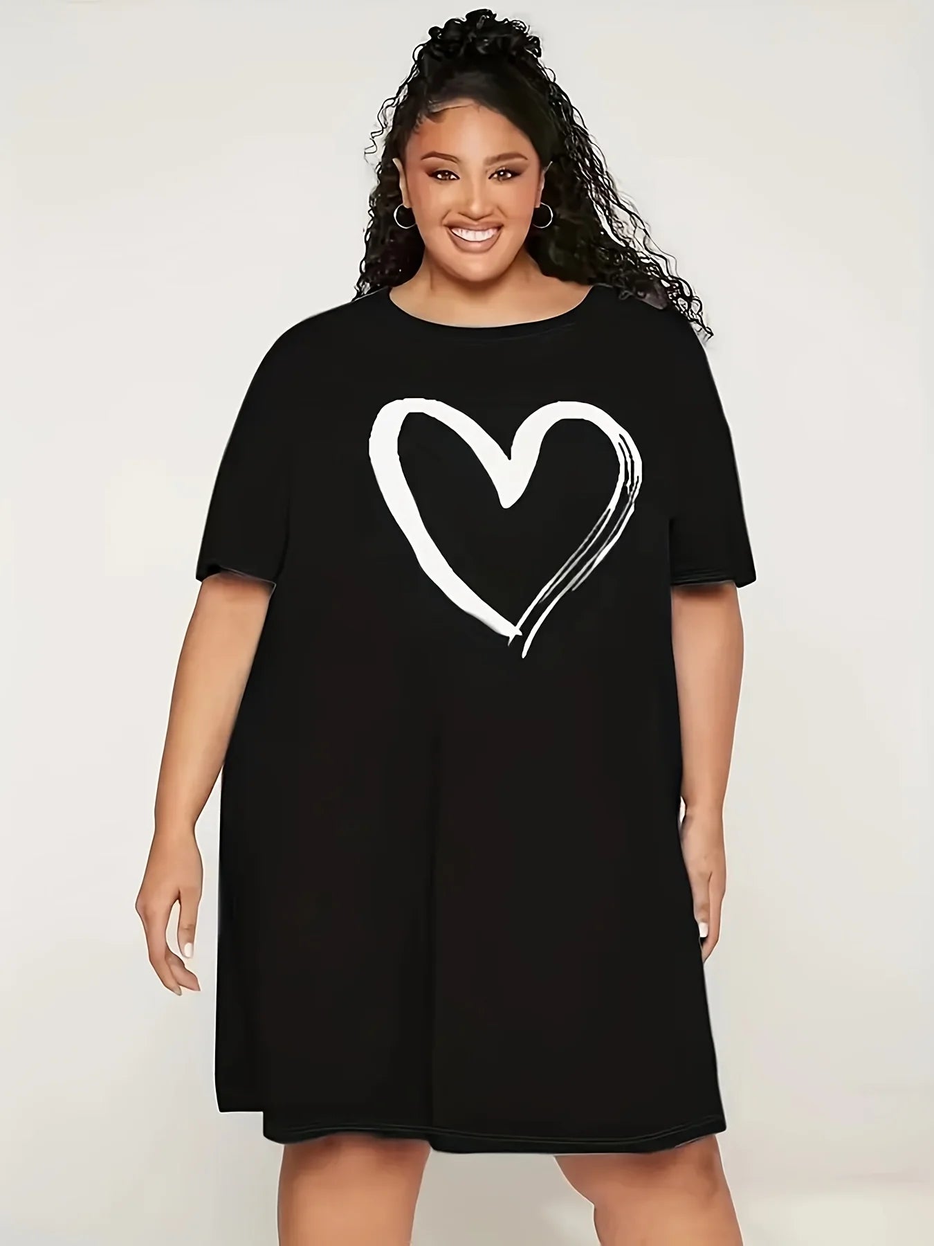 Summer Women's Plus Size Let Me Sleep Graphic T-shirts Dress Short Sleeve Round Neck Casual Sleepwear with Heart Design Dress
