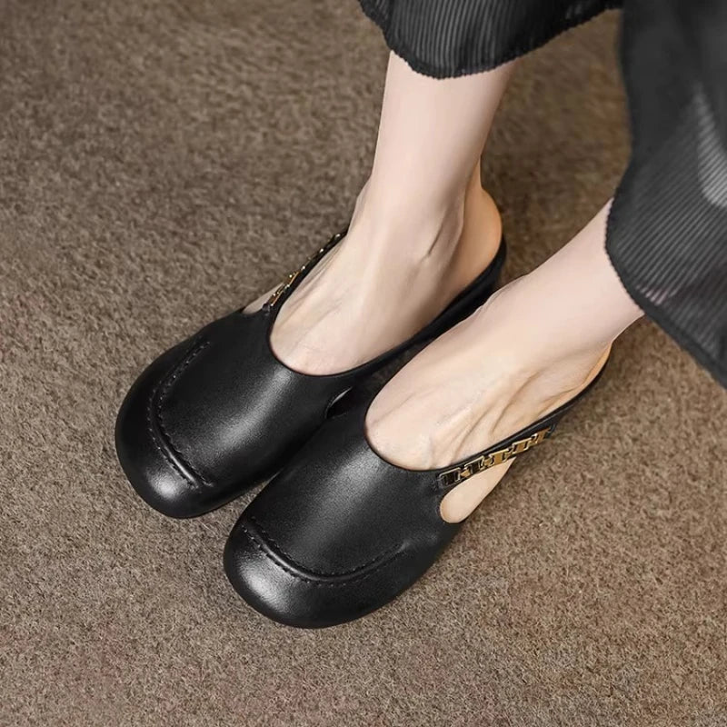 Women Slippers Heeled Sandals Comfort Mules Shoes Woman Loafers Brand Casual Shoes Shallow Summer Soft Leather Sandalias