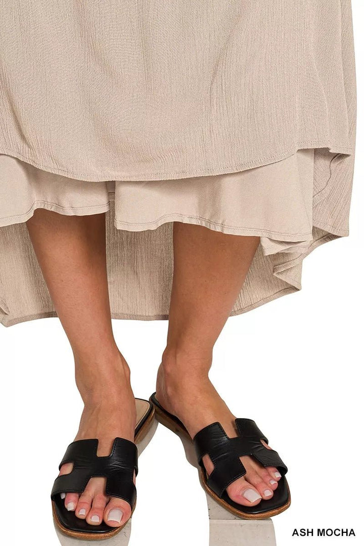Zenana Woven Crinkle Strapless Maxi Dress in Ash Mocha - Nikki &amp; Co. Boutique