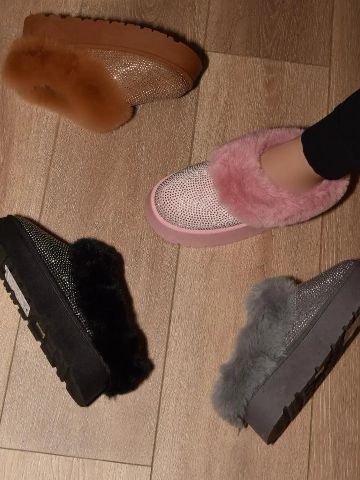 WILD DIVA Embellished Faux Fur Platform Booties in Pink - Nikki &amp; Co. Boutique