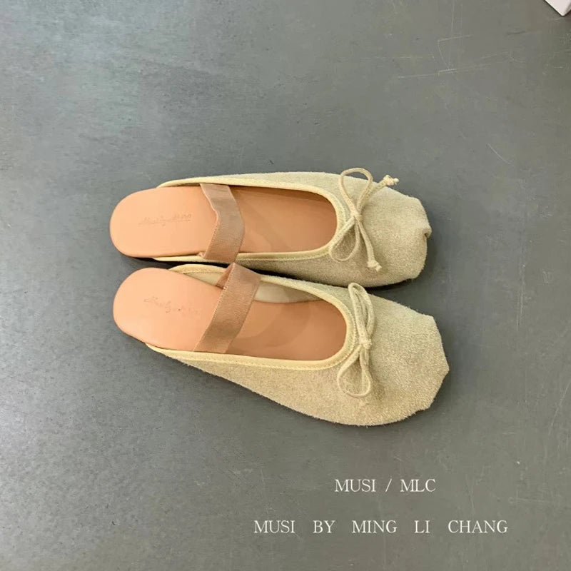 SUOJIALUN Autumn Women New Brand Slipper Fashion Round Toe Slip On Ladies Elegant Mules Shoes Soft Flat Heel Dress Slides S