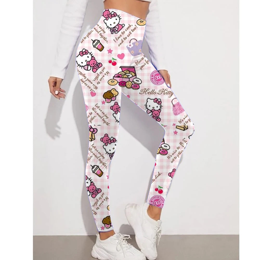Fitness Women Sport Hello Kitty Kuromi print Waist Elastic Solid Yoga Leggings Gym Jogging Quick Dry Push Up Slim Pants Female