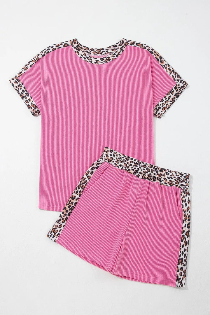 Leopard Trim Twist Ribbed Top and Shorts Set in Fuchsia Pink - Nikki &amp; Co. Boutique