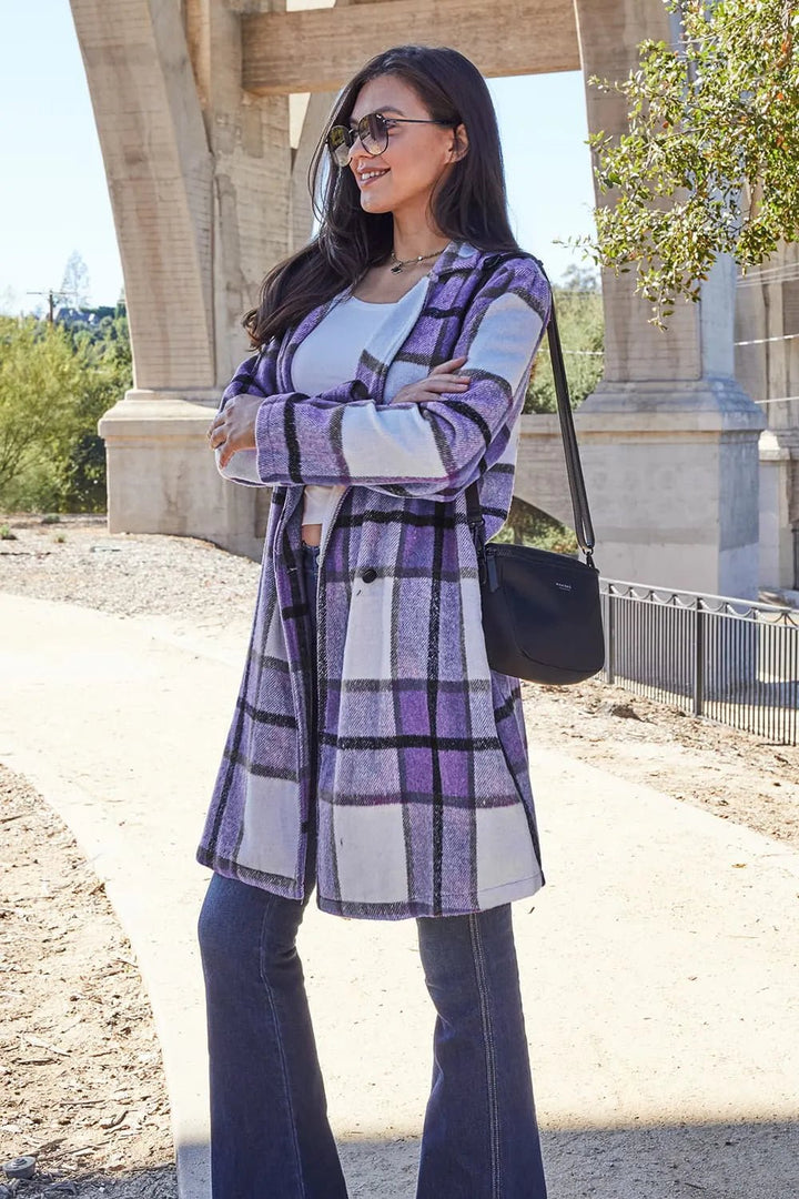 Double Take Full Size Plaid Button Up Lapel Collar Coat - Nikki &amp; Co. Boutique