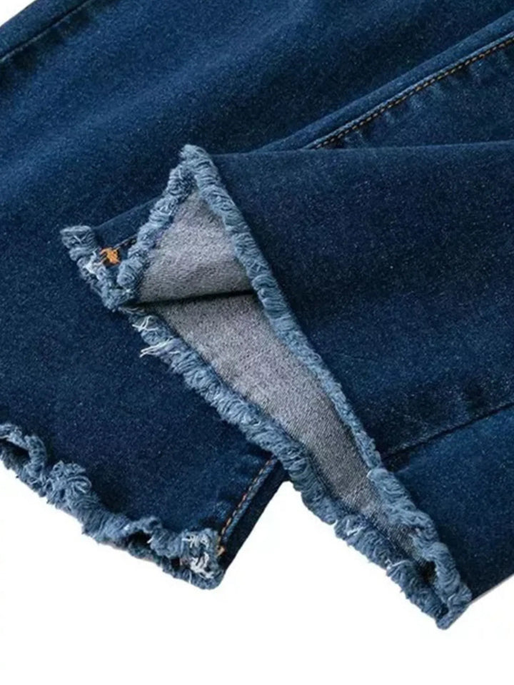 Full Size Distressed Raw Hem Flare Jeans Plus Size - Nikki &amp; Co. Boutique