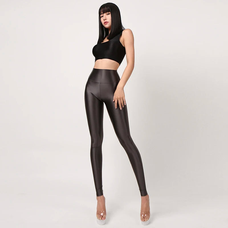 Hot Satin Glossy Cargo Pants Sexy Tight Silk High Waist Glossy Yoga Sports Pants Leggings Sport Women Bottoms Pants Plus Size