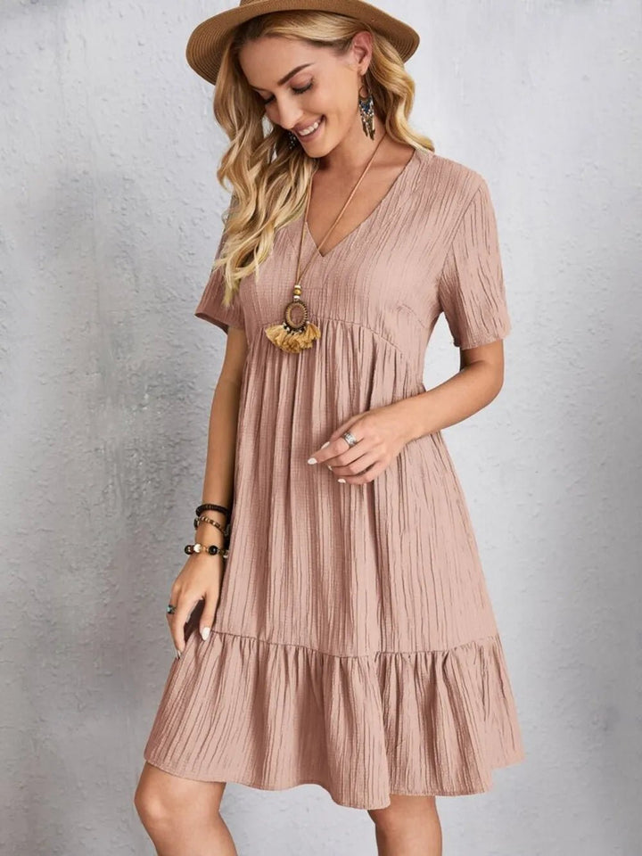 Full Size V-Neck Shorts Sleeve Dress | Nikki &amp; Co. Boutique