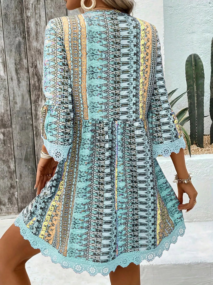 Printed V - Neck A - Line Dress - Nikki &amp; Co. Boutique