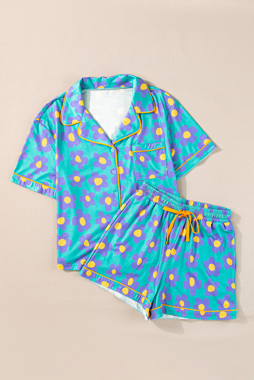 Floral pajama set with a turquoise background