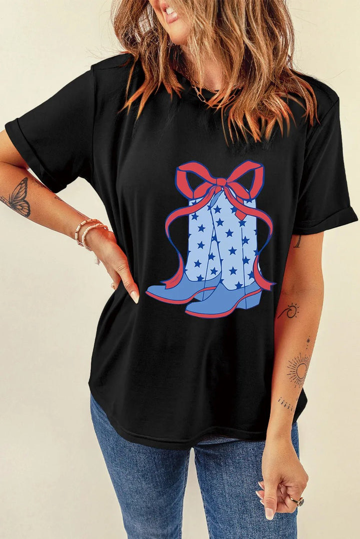 Boot Graphic Round Neck Shorts Sleeve T-Shirt - Nikki &amp; Co. Boutique