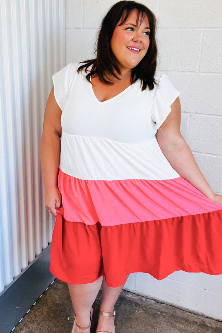 Peach &amp; Cherry Red Tiered Frill Sleeve Midi Dress | Nikki &amp; Co. Boutique