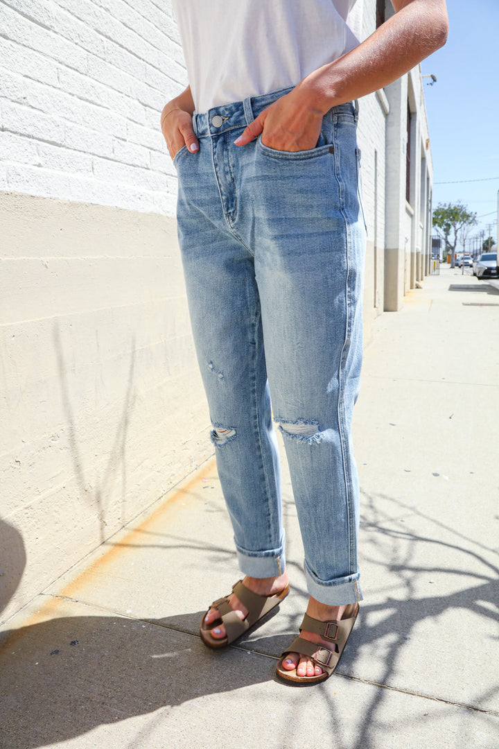 Judy Blue High-Rise Boyfriend Cuffed Hem Star Pocket Jeans | Nikki &amp; Co. Boutique