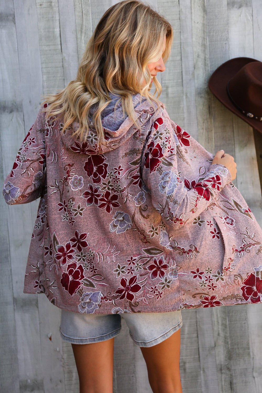 Find Love Bronze Long Sleeve Floral Print Open Cardigan Hoodie - Nikki &amp; Co. Boutique