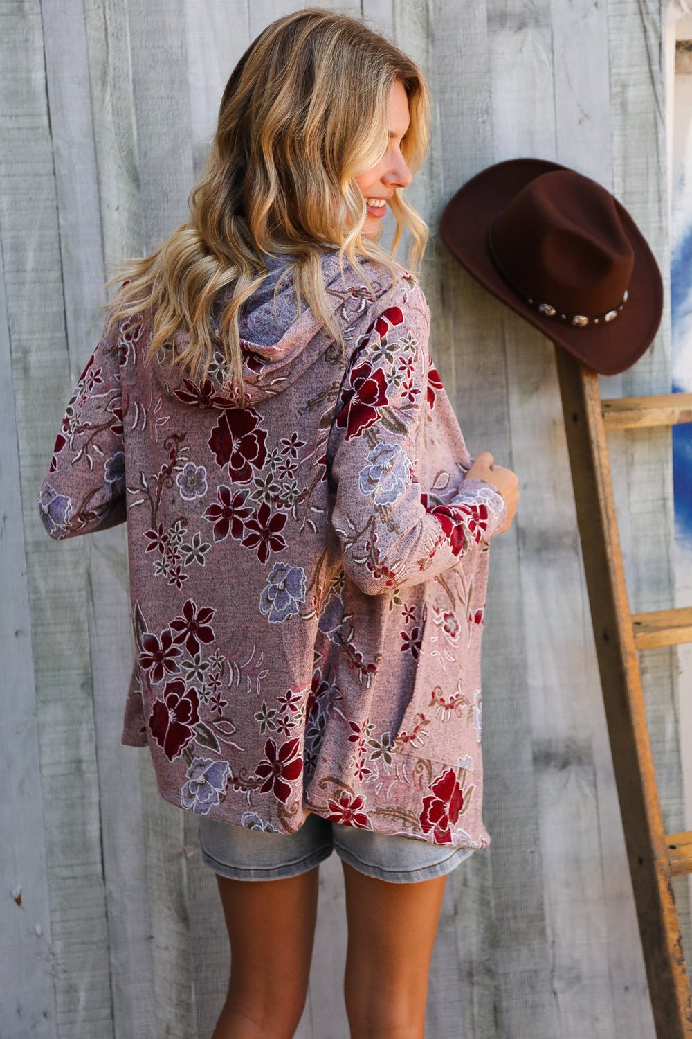 Find Love Bronze Long Sleeve Floral Print Open Cardigan Hoodie - Nikki &amp; Co. Boutique