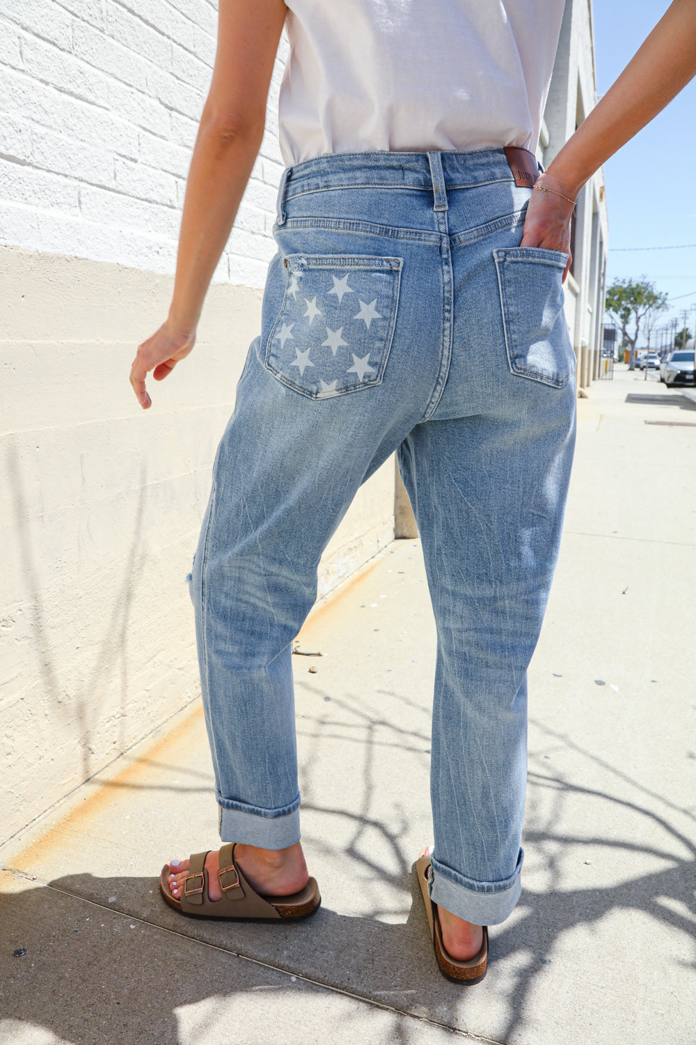 Judy Blue High-Rise Boyfriend Cuffed Hem Star Pocket Jeans | Nikki &amp; Co. Boutique