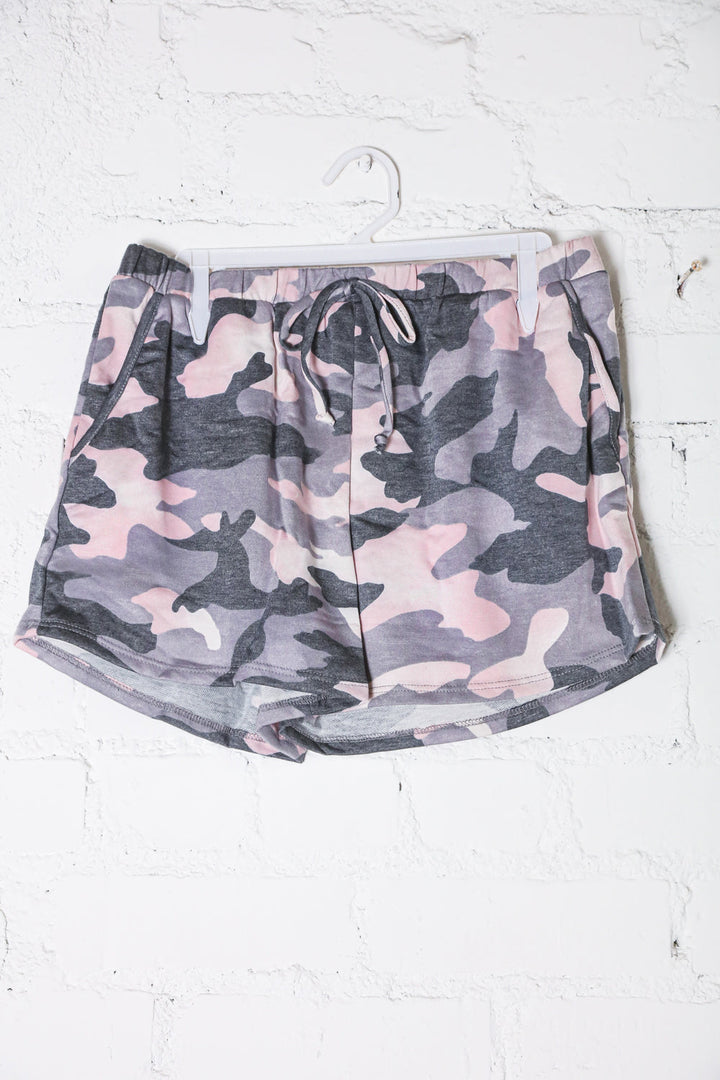 Be Bold Pink/Black Camo French Terry Pocket Shorts | Nikki &amp; Co. Boutique
