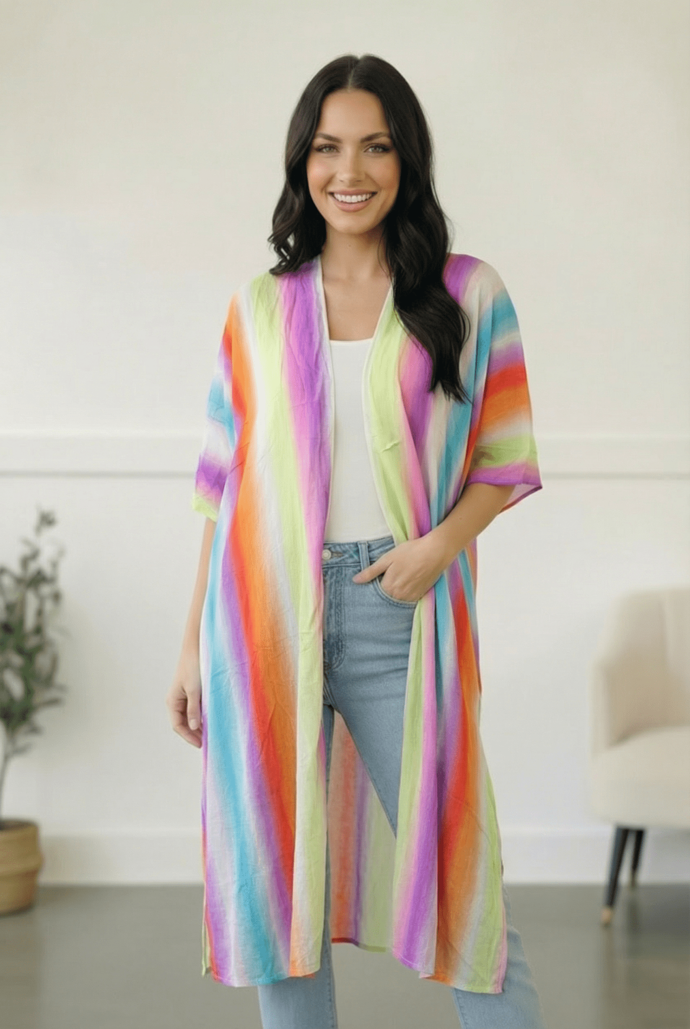 Caught in Technicolor Open Kimono - Nikki and Co Boutique