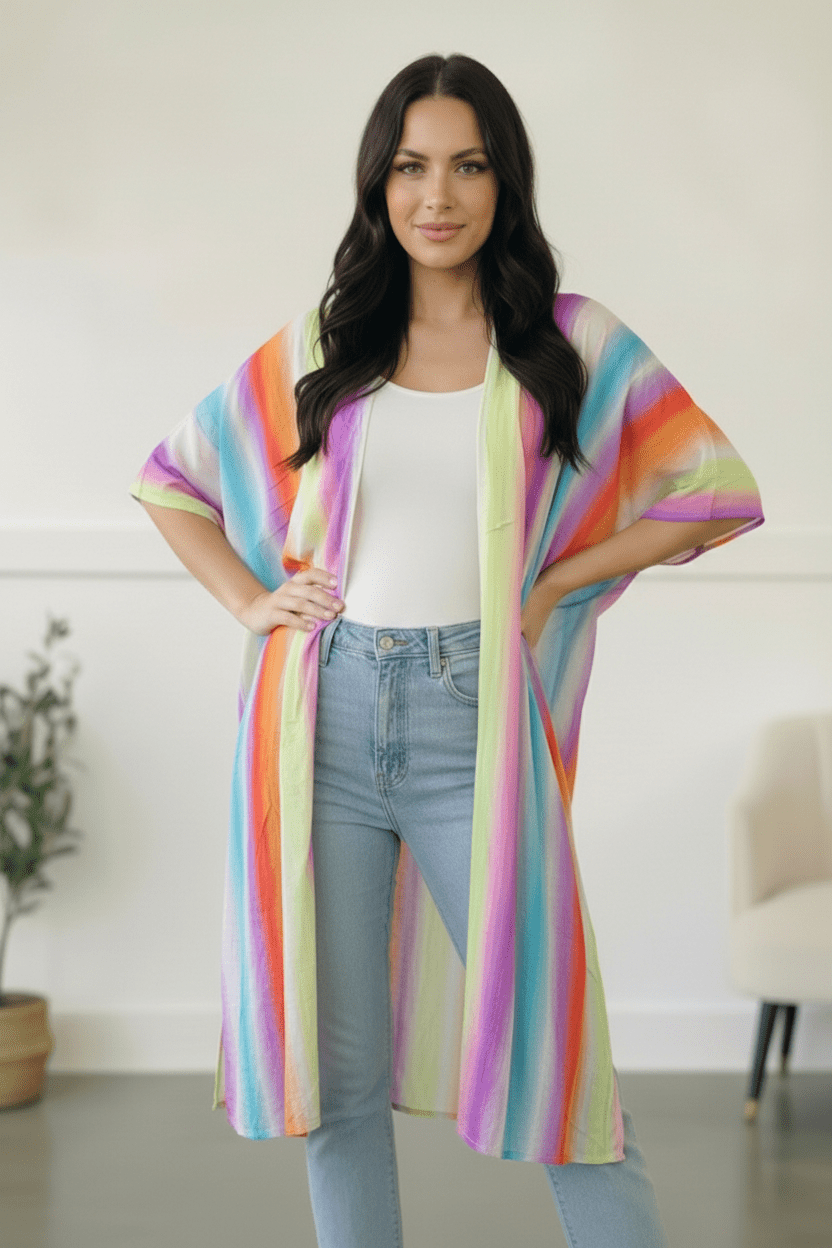 Caught in Technicolor Open Kimono - Nikki and Co Boutique
