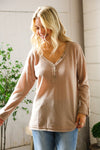 Casual Living Brown Henley Cuff Sleeve Side Slit Pullover - Nikki and Co Boutique