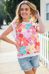 Beautiful You Coral Multicolor Floral Rib Dolman Sleeve Top