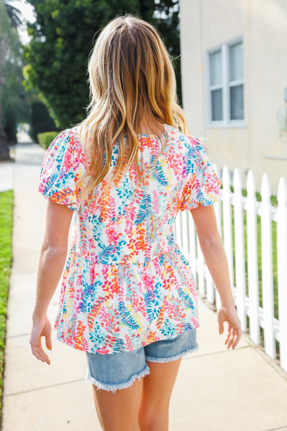 Perfect Find Ivory Floral Leaf Print Shorts Sleeve Babydoll Tops - Nikki &amp; Co. Boutique