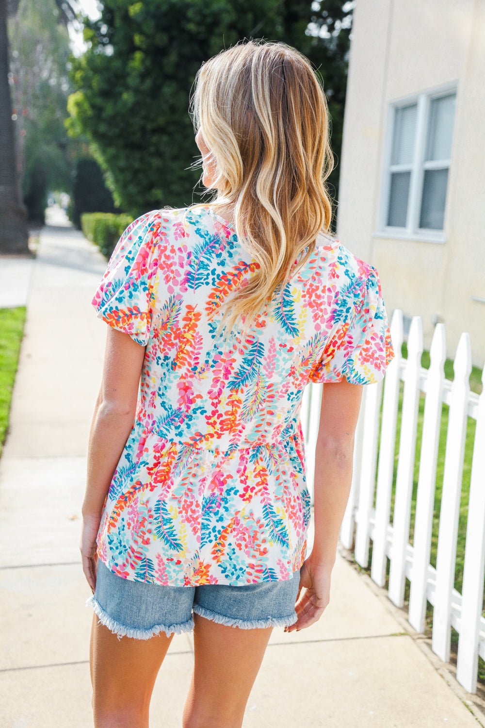 Perfect Find Ivory Floral Leaf Print Shorts Sleeve Babydoll Tops - Nikki &amp; Co. Boutique