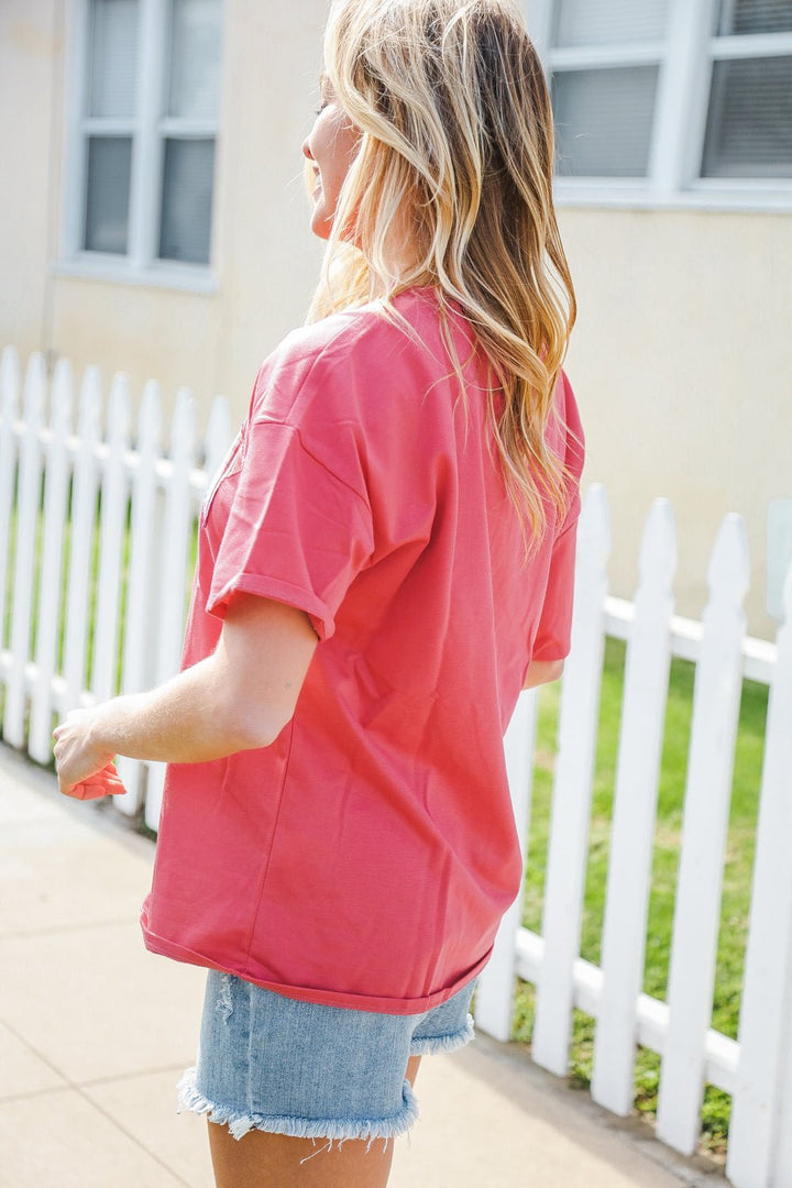 Patriotic Red Fench Terry Plaid Star Patch Top - Nikki &amp; Co. Boutique