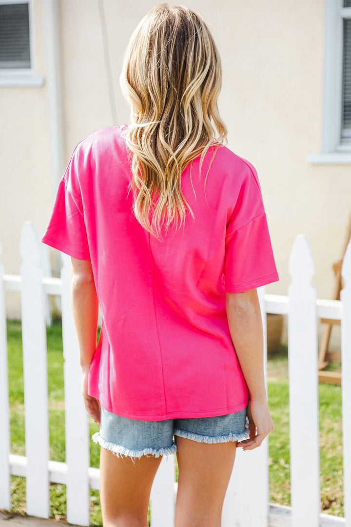 Hello Sunshine Pink/Yellow Embroidered French Terry Pullover - Nikki &amp; Co. Boutique