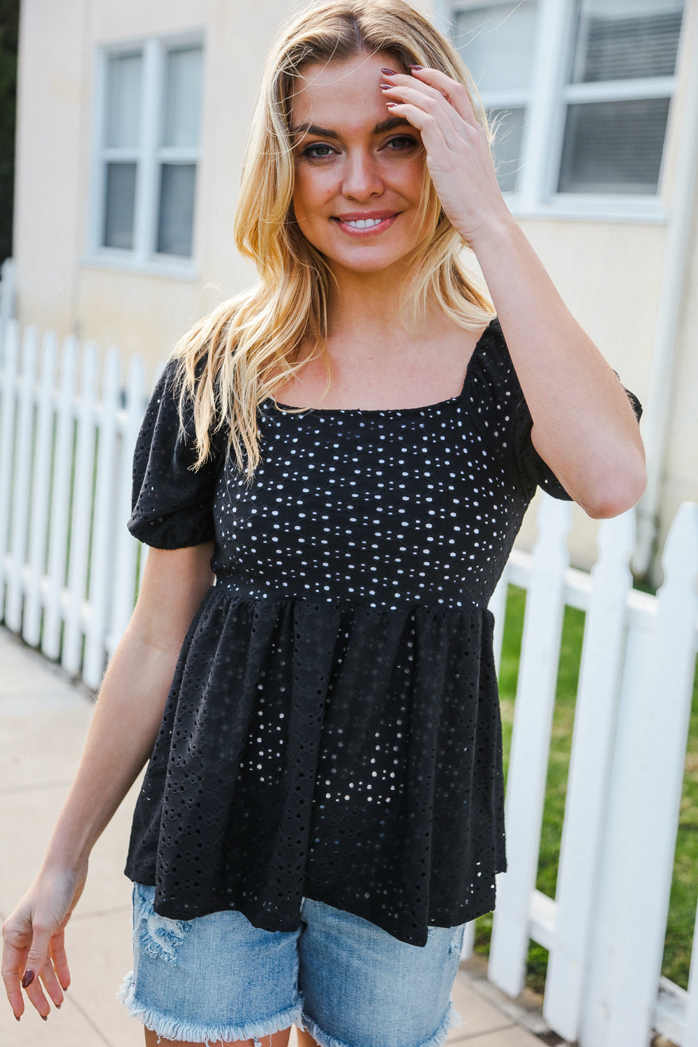 Spring Vibes Midnight Eyelet Puff Sleeve Babydoll Tops | Nikki &amp; Co. Boutique