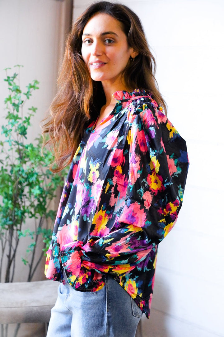 Bold and Blooming Bubble Sleeve Woven Blouse | Nikki &amp; Co. Boutique