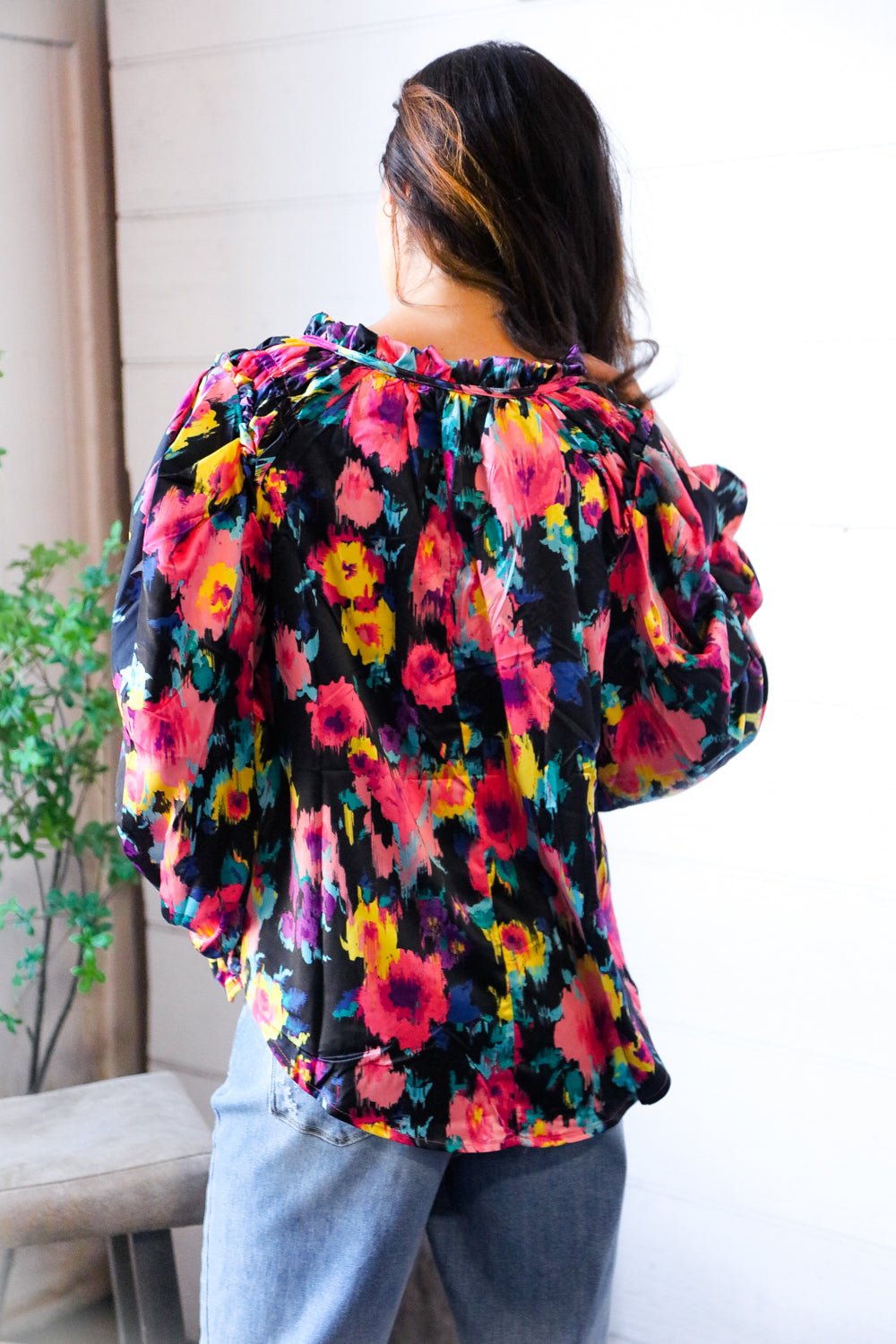 Bold and Blooming Bubble Sleeve Woven Blouse - Nikki and Co Boutique