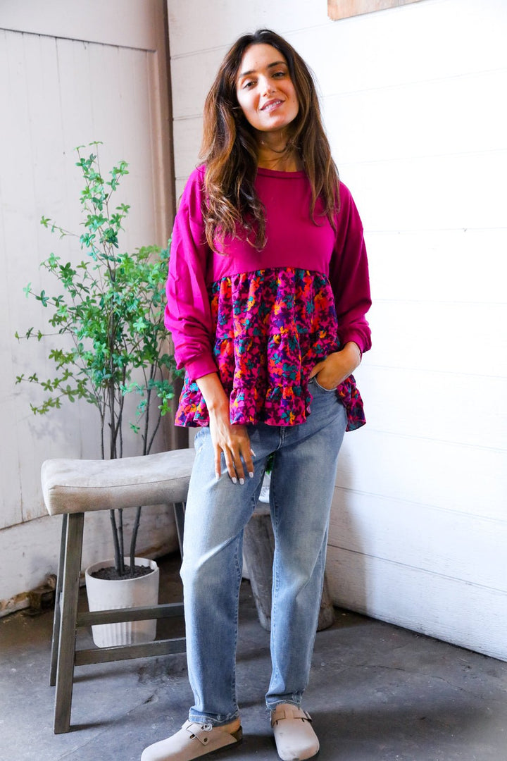 Fuchsia Fizz Drop Shoulder Babydoll Blouse - Nikki &amp; Co. Boutique