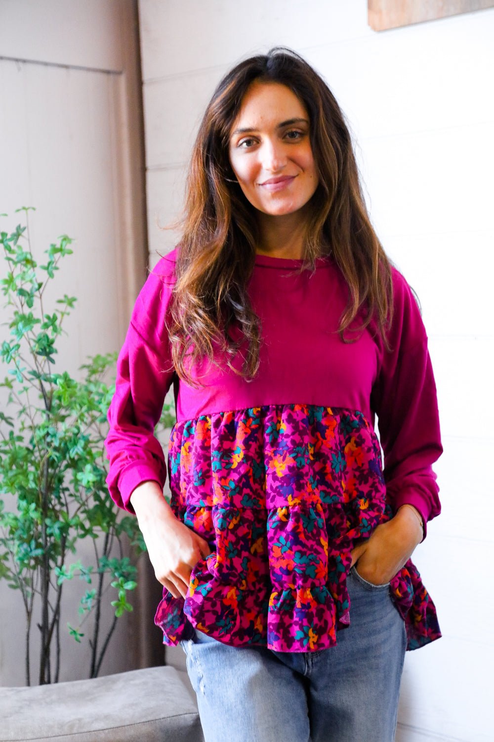 Fuchsia Fizz Drop Shoulder Babydoll Blouse - Nikki &amp; Co. Boutique