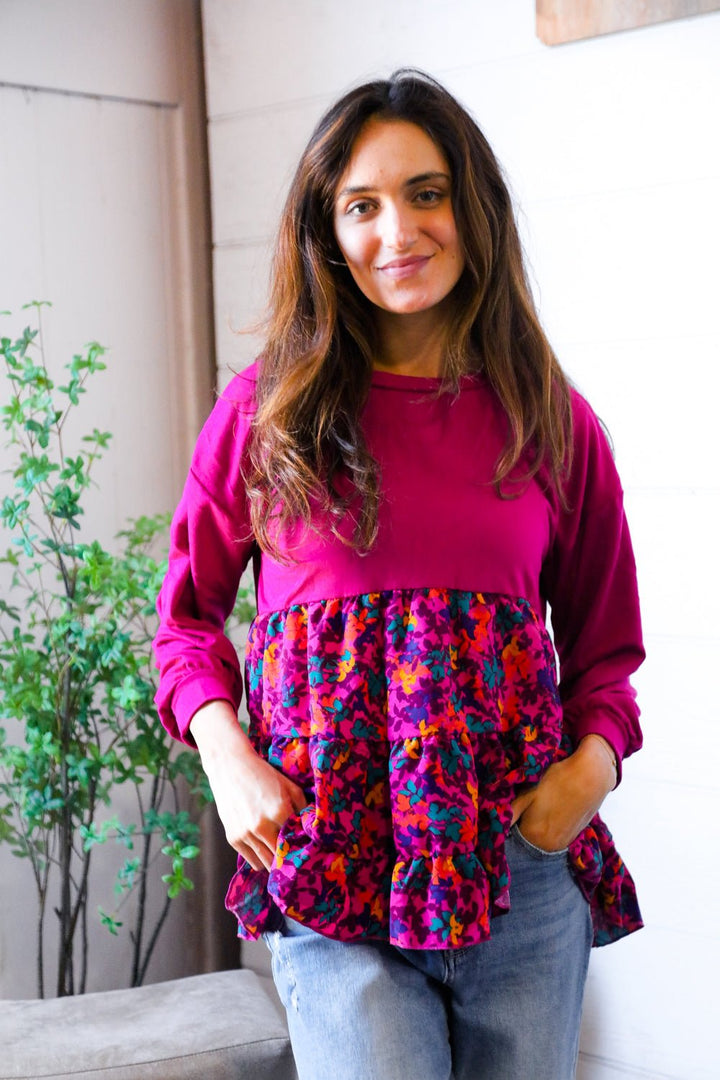 Fuchsia Fizz Drop Shoulder Babydoll Blouse - Nikki &amp; Co. Boutique