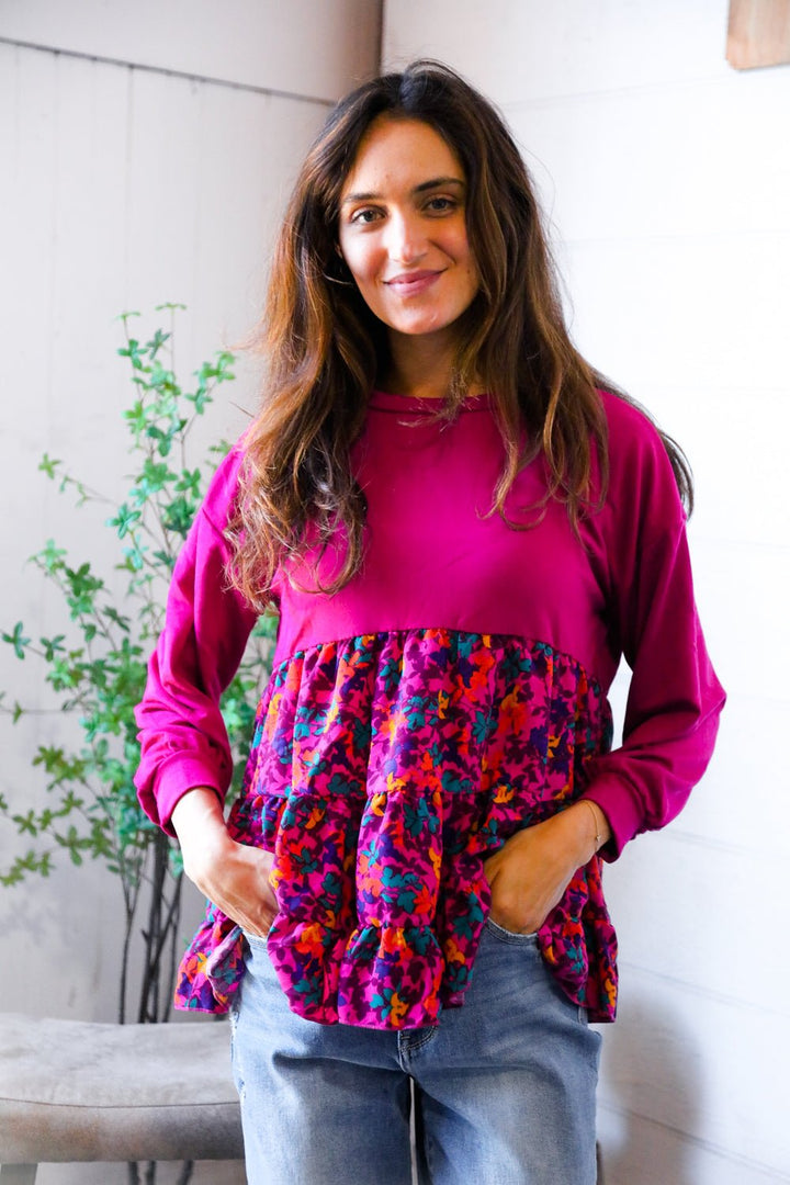 Fuchsia Fizz Drop Shoulder Babydoll Blouse - Nikki &amp; Co. Boutique