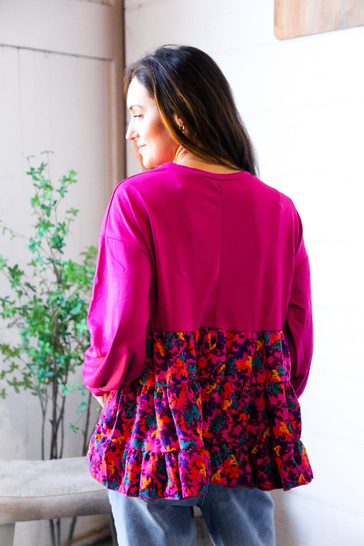 Fuchsia Fizz Drop Shoulder Babydoll Blouse - Nikki &amp; Co. Boutique