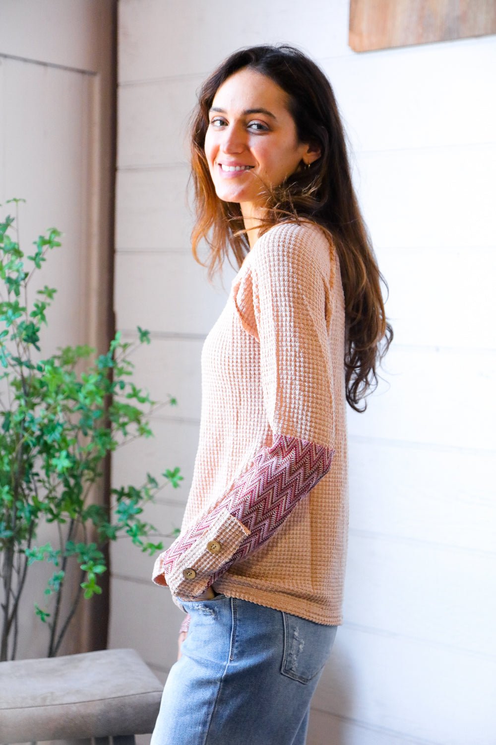 Zigzag Charm Blush Thermal Long Sleeve - Nikki and Co Boutique