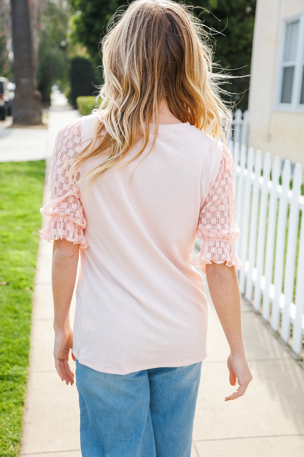 Adorable You Peach French Terry Lace Sleeve Tops - Nikki &amp; Co. Boutique