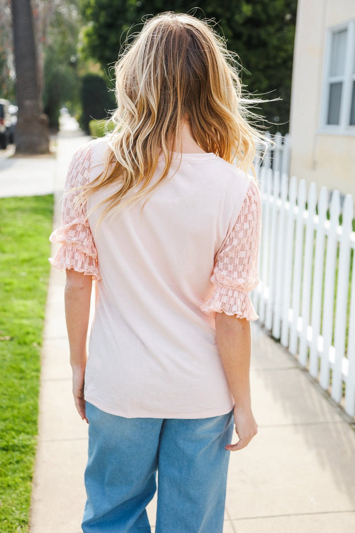 Adorable You Peach French Terry Lace Sleeve Tops - Nikki &amp; Co. Boutique
