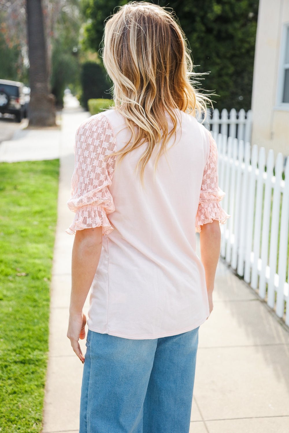 Adorable You Peach French Terry Lace Sleeve Tops - Nikki &amp; Co. Boutique
