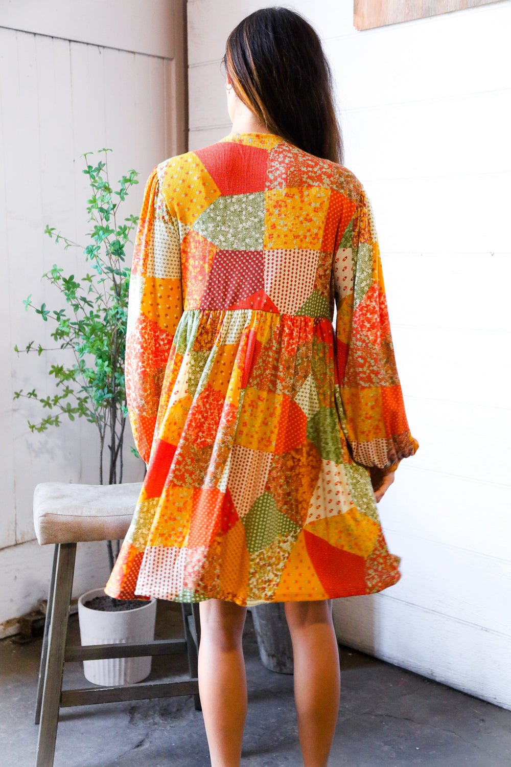 Harvest Patchwork Dreams Thermal Babydoll Bubble Dress - Nikki and Co Boutique