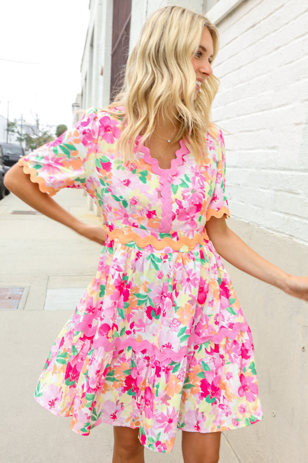 Beautiful You Rose Floral Print Ric Rack Trim Babydoll Dress | Nikki &amp; Co. Boutique