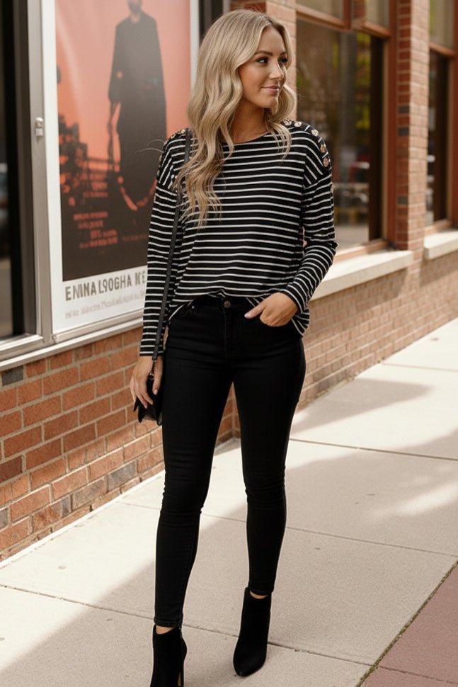 Chic &amp; Buttoned Black and White Tees | Nikki &amp; Co. Boutique
