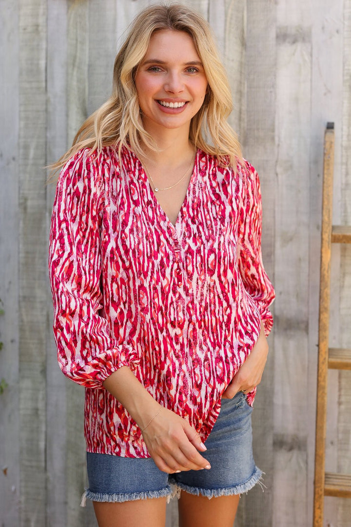 Perfectly You Berry Satin Button-Down V Neck Blouse | Nikki &amp; Co. Boutique