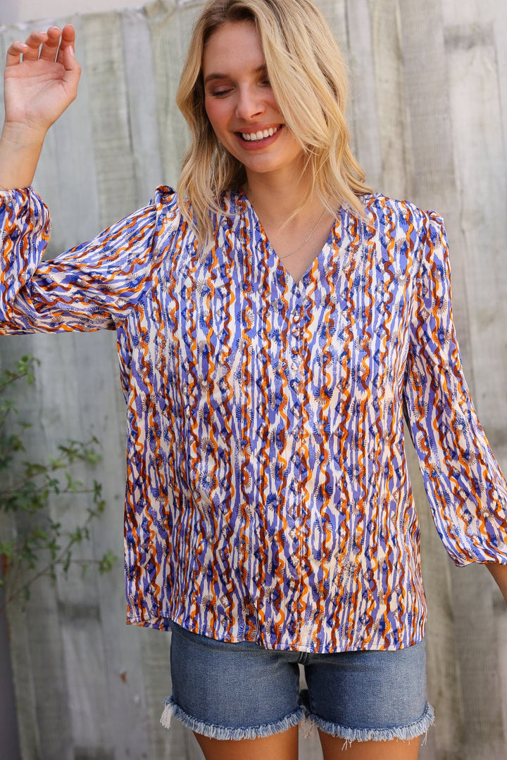 On A Wild Streak V Neck Fabric Button Detail Blouse - Nikki &amp; Co. Boutique